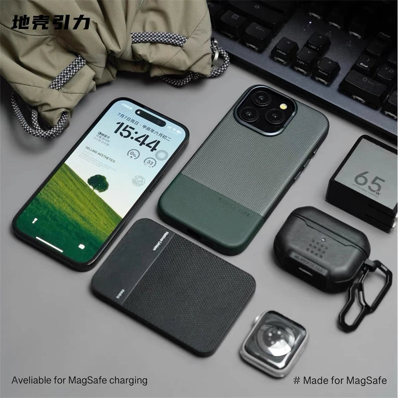 For Magsafe Fine Grained Leather Case For iPhone 17 Pro Max Ari 16 15 14 13 Metal Lens Frame Wireless Charge Accessories Cover