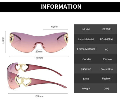 Cycling Rimless Y2K Sunglasses Women Trendy Gradient 2000'S Wrap Around Sun Glasses Punk One Piece Goggles Oversized Shades