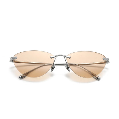 Frameless Cat Eye Sunglasses Fashion New Irregular Sun Glasses Titanium Men Driving Glasses Women Outdoor UV Resistant Eyewear