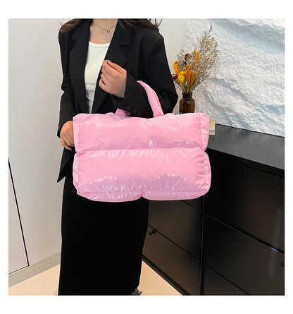 Fashion Large Capacity Puffer Shoulder Bags Padded Women Handbags Casual Nylon Quilted Big Tote Bag Warm Winter Shopper Purses