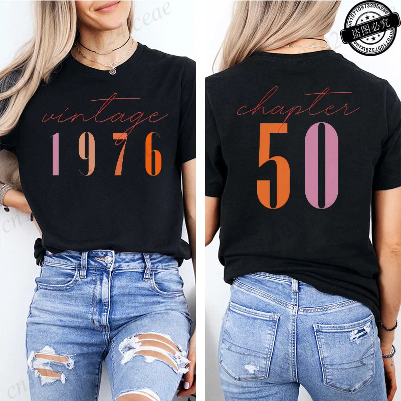 Fashion Women's T Shirts Clothing Vintage 50th Birthday Women Aesthetic T-shirts Classic 1976 Graphic 50 Bday Casual Tee Shirts