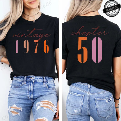 Fashion Women's T Shirts Clothing Vintage 50th Birthday Women Aesthetic T-shirts Classic 1976 Graphic 50 Bday Casual Tee Shirts