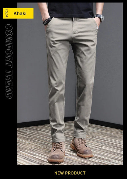 2024 Spring Summer Men's Casual Pants 97.8% Cotton Business Korean Fashion Slim Fit Stretch Gray Black Khaki Trousers Male Pant