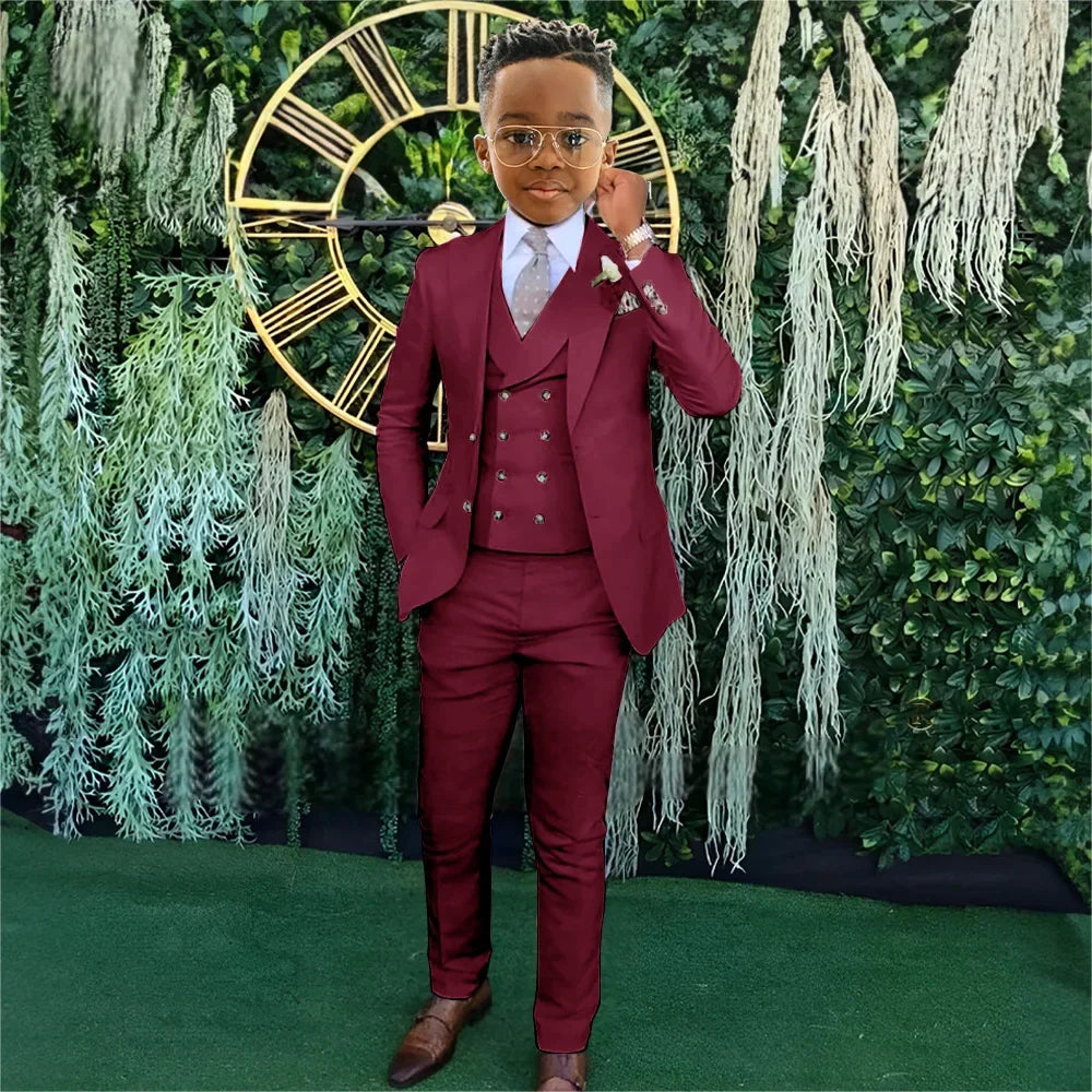 Fashionable Boys Suit Set 3 Pieces Jacket Vest Pants Banquet Party Outfit Elegant Children's Tuxedo Wedding Guest Clothes 2-20T
