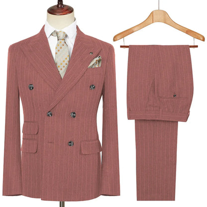 Vintage Winter Tweed Suits High-Quality Striped Tweed Men Suits Design Costume Homme Smart Business Formal Wedding Suit 2 Pieces