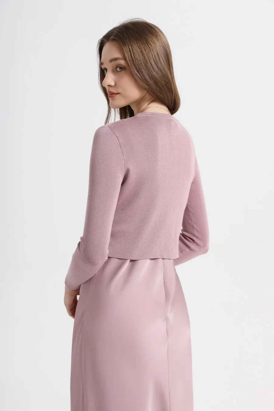 AS 2025 spring summer elegance satin dress + knitted top match set maxi floor length woman clothes