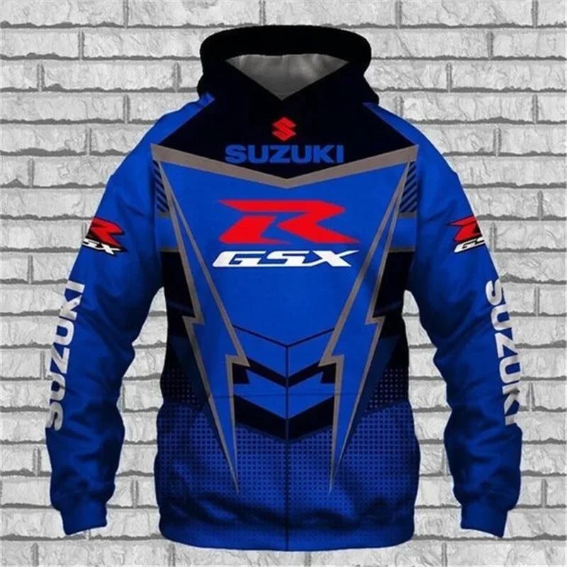 men's casual hoodie, 3D printed long-sleeved top for outdoor motorcycle and bicycle enthusiasts, autumn and winter