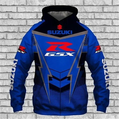 men's casual hoodie, 3D printed long-sleeved top for outdoor motorcycle and bicycle enthusiasts, autumn and winter