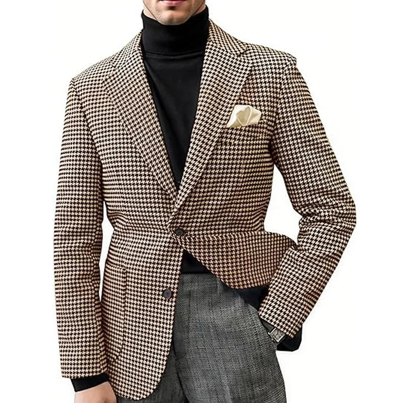 Men's Camel Velvet Blazer with Leather Patchwork Slim Fit Formal Casual Tuxedo Jacket Two-Tone Business Suit Coat