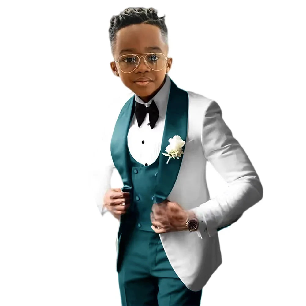 Kids Slim Fit Shawl Lapel Suit Set 3 Pieces Performance Costumes Elegant Flower Boys Formal Party Suit Kids Wedding Tuxedo 2-20T
