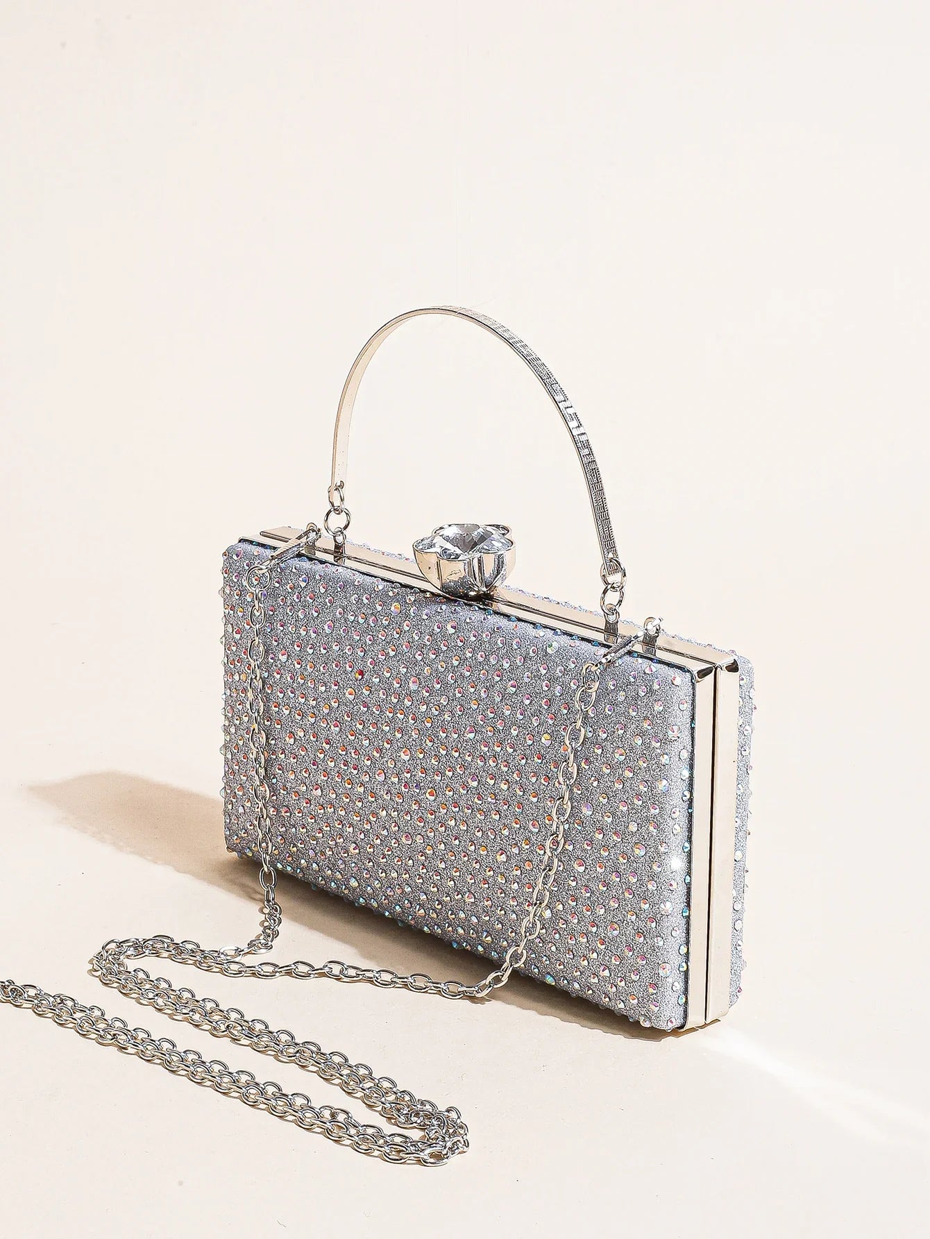 Classic Elegant Mini Square Rhinestone Decor Evening Clutch Bag, Clip Women's Dinner Wallet, Luxury Prom Bag