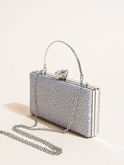 Classic Elegant Mini Square Rhinestone Decor Evening Clutch Bag, Clip Women's Dinner Wallet, Luxury Prom Bag