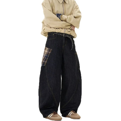 Autumn Vintage Design Large Pockets Curved Knife Workwear Jeans For Men'S High Street Jeans Y2k Wide Leg Pant