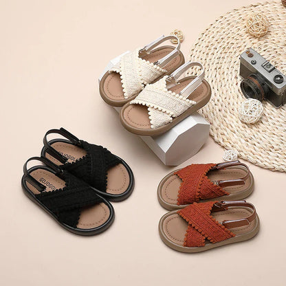 Girls Summer Beach Shoes Ethnic Style Kids Casual Sandals Soft Sole Fashion Children Retro Princess Shoes 2026 Summer New 21-37