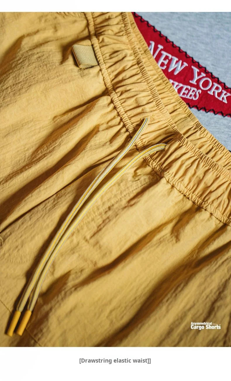 Outdoor Yellow Cargo Shorts Men's Summer Quick-Dry Lightweight Sports Shorts with Drawstring Waist Multi-Pocket Bottoms