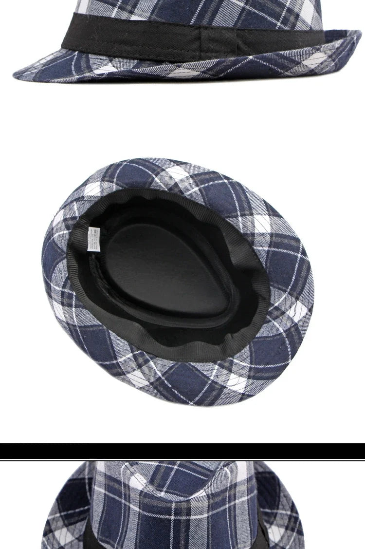 Spring/Summer Classic Versatile Checkered Top Hat Women's British Retro Jazz Fedoras for Men