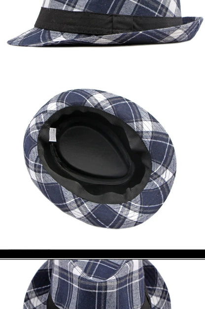 Spring/Summer Classic Versatile Checkered Top Hat Women's British Retro Jazz Fedoras for Men