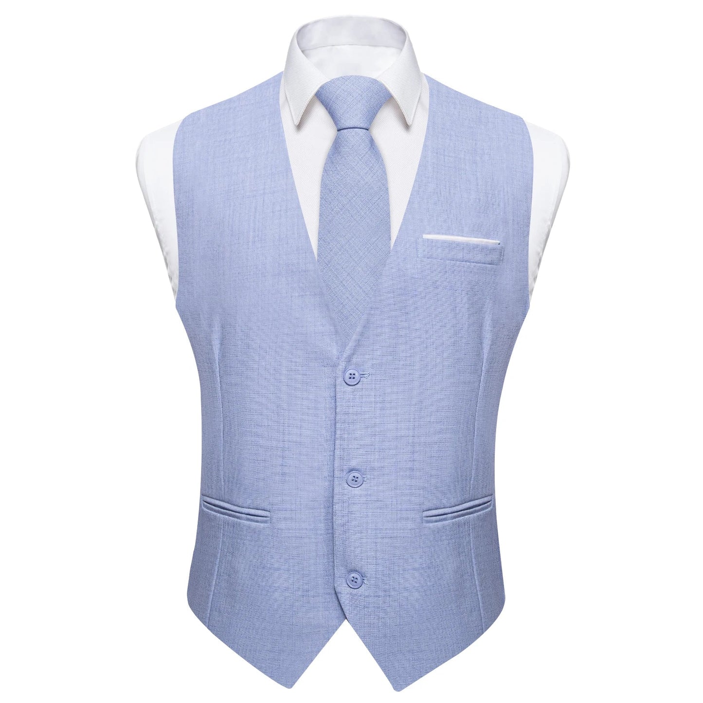 Fashion Men Vest Blue Single Breasted V Neck Solid Waistcoat For Wedding Birthday Party Prom Business Daily Casual Men Suit Vest