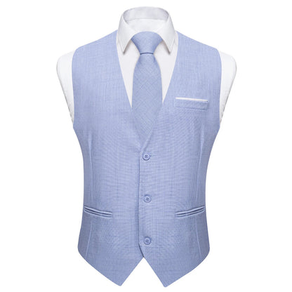Fashion Men Vest Blue Single Breasted V Neck Solid Waistcoat For Wedding Birthday Party Prom Business Daily Casual Men Suit Vest