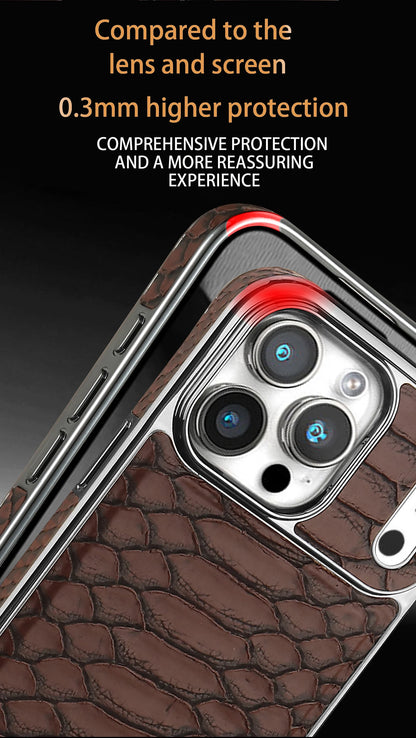 Luxurious And Stylish Snake Patterned Leather Phone Case, For IPhone 17 16 15 Pro Max 17Air Protective Case, With Flannel Lining