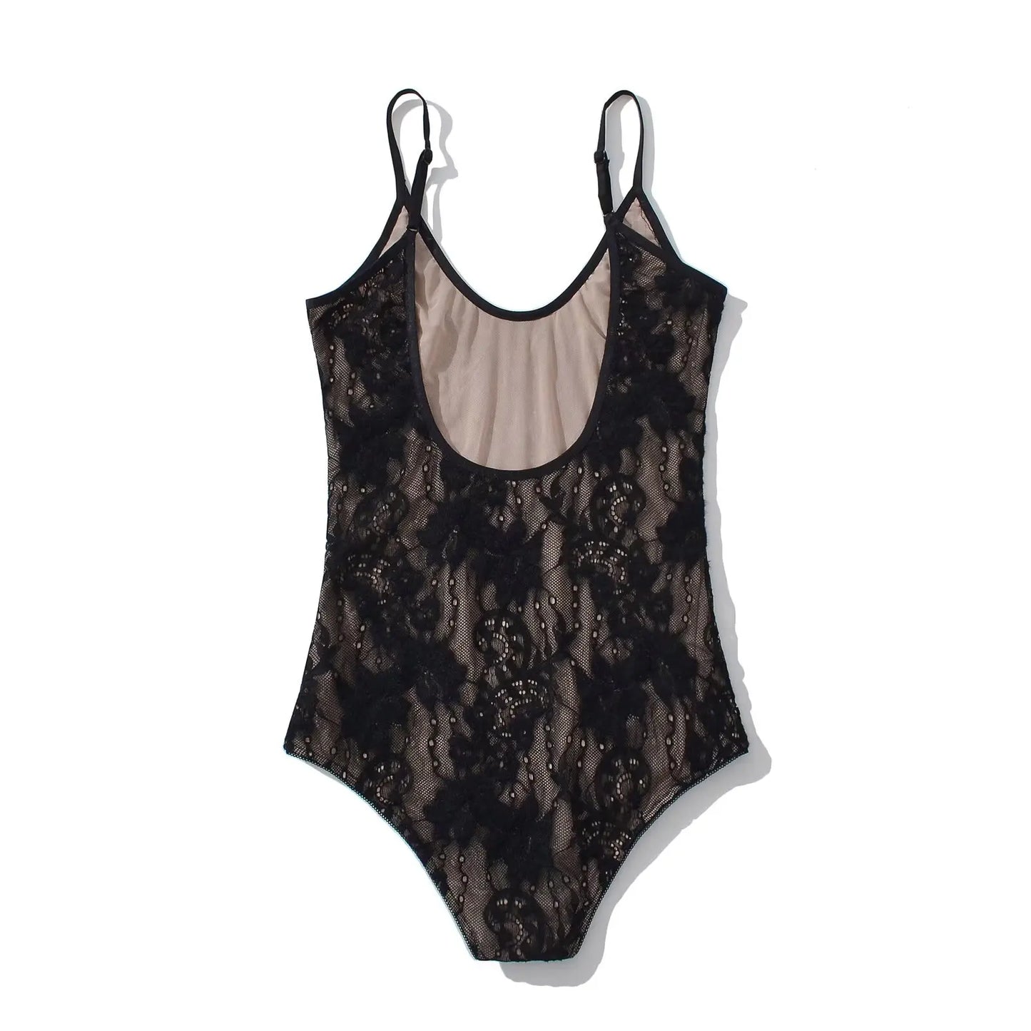 Sexy See Through Lace With Lining Backless Spaghetti Strap Bodysuit Woman Sling Tight Short Jumpsuit Slim Fit Rompers Playsuits