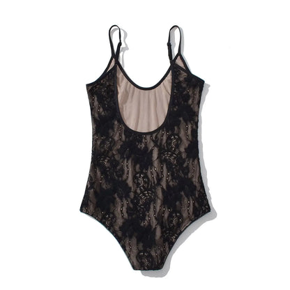 Sexy See Through Lace With Lining Backless Spaghetti Strap Bodysuit Woman Sling Tight Short Jumpsuit Slim Fit Rompers Playsuits