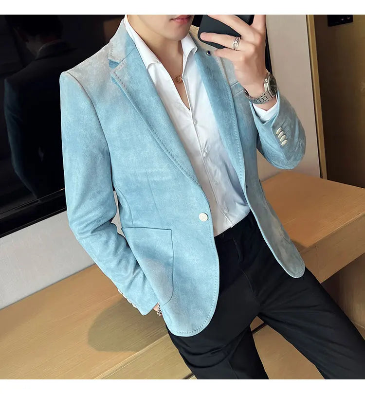 High-quality, fashionable men's stylish, versatile and trendy Korean-style slimming suede business casual suit