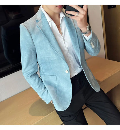 High-quality, fashionable men's stylish, versatile and trendy Korean-style slimming suede business casual suit