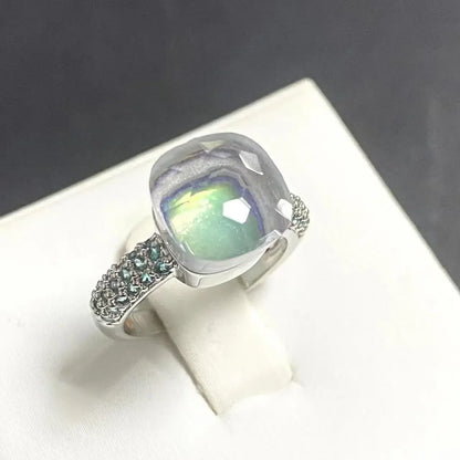 10.6mm Classic Ring for Women Light Blue Zircon Blue Topaz Candy Water Drop Crystal Ring Platinum Plated Jewelry Gift