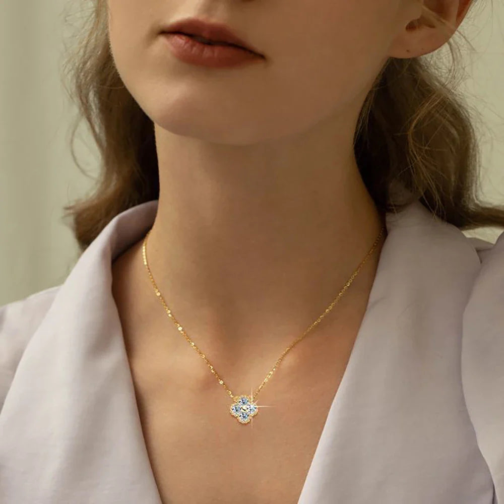 3mm Four Leaf Clover Moissanite Bracelet Necklace for Women D VVS 925 Sterling Silver Lab Diamond Hand Neck Chain Jewelry