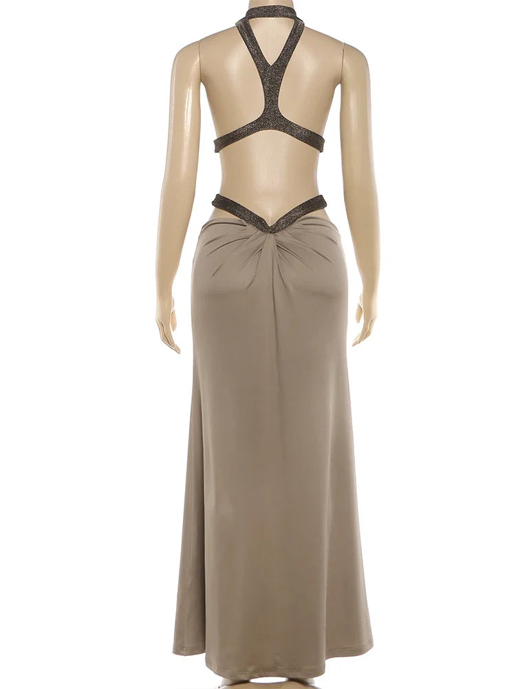 Elegant Backless Dress Women Y2K Patchwork Sparkle Bandage Irregular Sleeveless Sexy Beach Vacation Hottie Vestidos