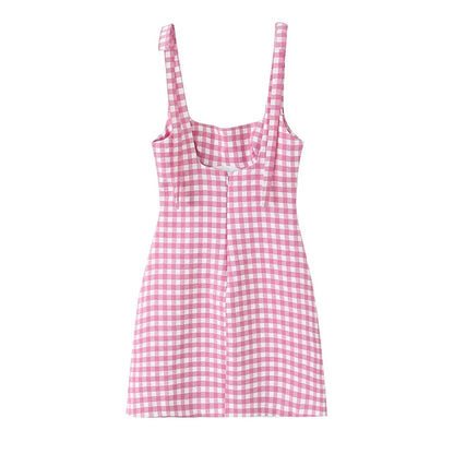 Women Fashion Solid Lace Up Backless Zipper Mini Dress Vintage Straps Square Collar Female Chic Lady Dresses