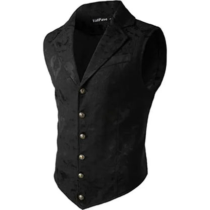 Men Suit Vests Steampunk Gothic Printed Turn Down Collar Waistcoat Male Slim Sleeveless Stage Party Casual Vests