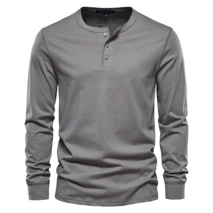 Men's Long Sleeve Button Down T-Shirts Autumn Henley Collar Casual High Quality 100% Cotton Crew Neck Mens T Shirts