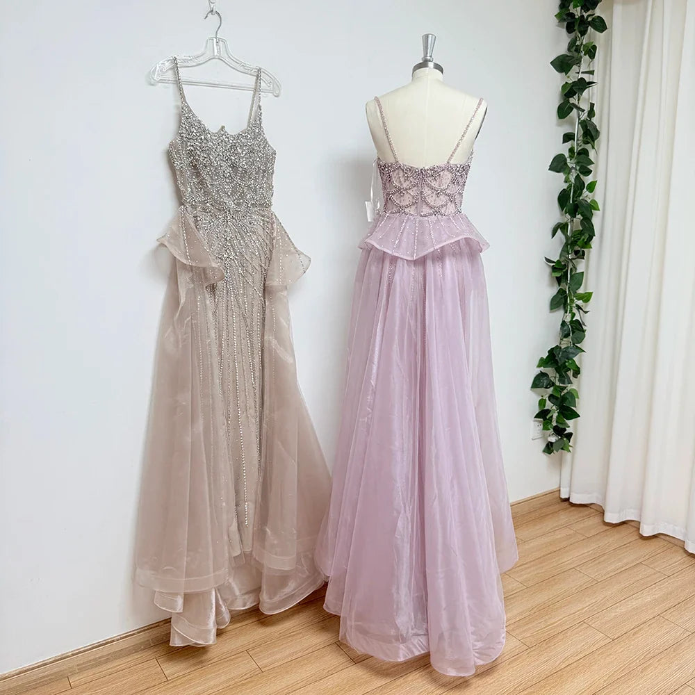 Luxury Beaded Mermaid Evening Dress Spaghetti Strap Detachable Overlay Formal Prom Wedding Party Gown Customized