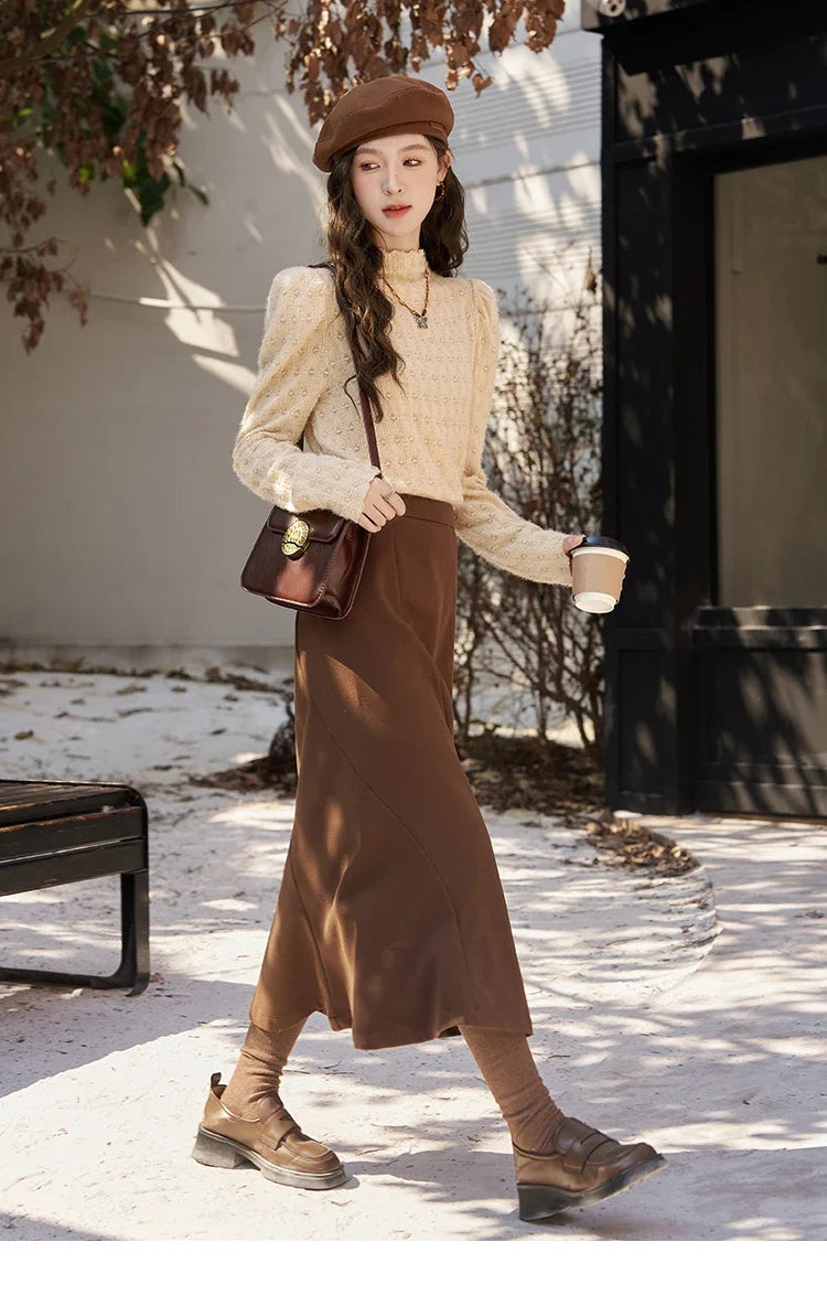 Lace Bottoming Shirt Women Autumn Winter Mock Neck Long Sleeve Knitted Pullover French Warm Inner Top Female MXC58Z0481
