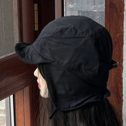 Japanese Retro Bomber Hat Solid Color Windproof Velvet Pilot Hat Ear Protection Lei Feng Hat Keep Warm
