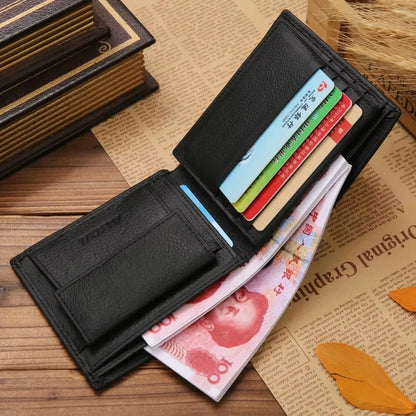 Portefeuille homme en cuir véritable Produit de qualité supérieure Portefeuilles en cuir de vachette véritable pour homme Portefeuille court noir Portefeuille Homme Petits Portefeuilles