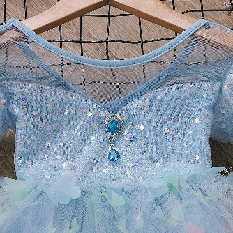 Baby Girls Butterfly Wings Fairy Gauze Princess Puff Sleeve Dress Lovely Kids Summer Tulle Dress Child Birthday Party Gown Dress