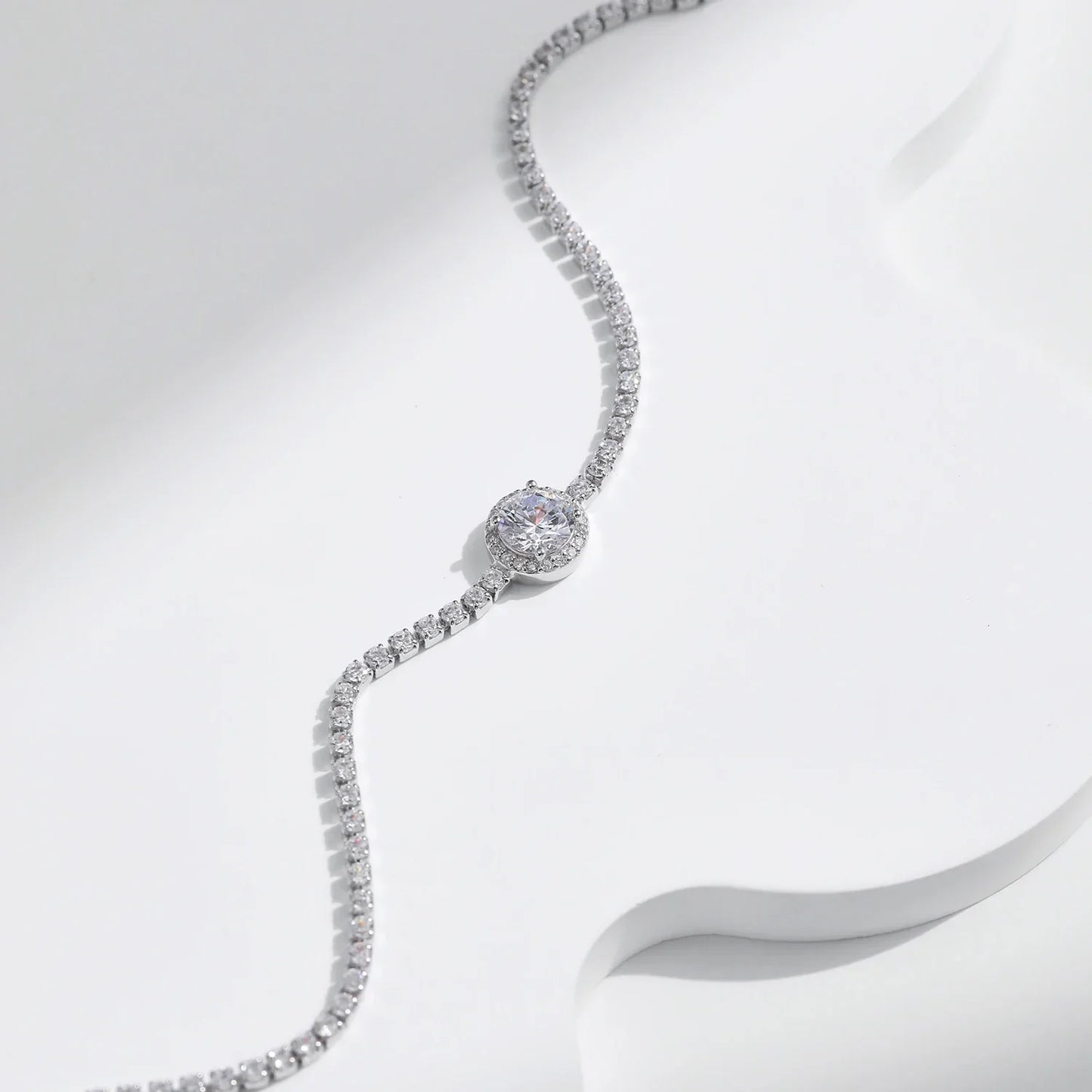 925 Sterling Silver Sparkling Halo Clear Cubic Zirconia Tennis Bracelets Luxury Wedding Engagement Fine Jewelry For Women