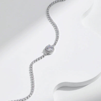 925 Sterling Silver Sparkling Halo Clear Cubic Zirconia Tennis Bracelets Luxury Wedding Engagement Fine Jewelry For Women
