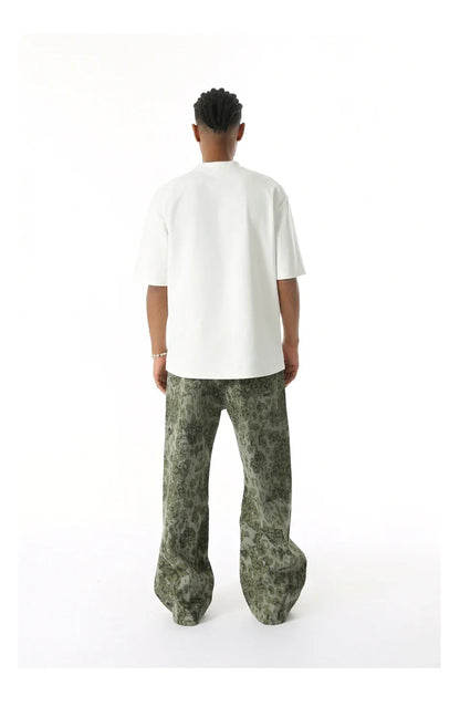 2025 Four Seasons Men's Youth Popular Multi color Pattern Camouflage Pants Basic Versatile Straight Wash Casual Cowboy Pants