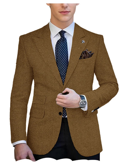 Autumn Winter Men's Herringbone Blazer Tuxedos Only Coat Wool Tweed Single Breasted Formal Bussiness/Wedding Prom Suit Jacket