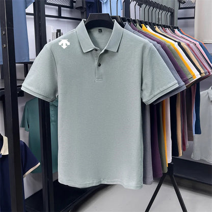 100% men's summer luxury brand polo shirt lapel geometric printing short sleeves t-shirt outdoor leisure men clothing tops