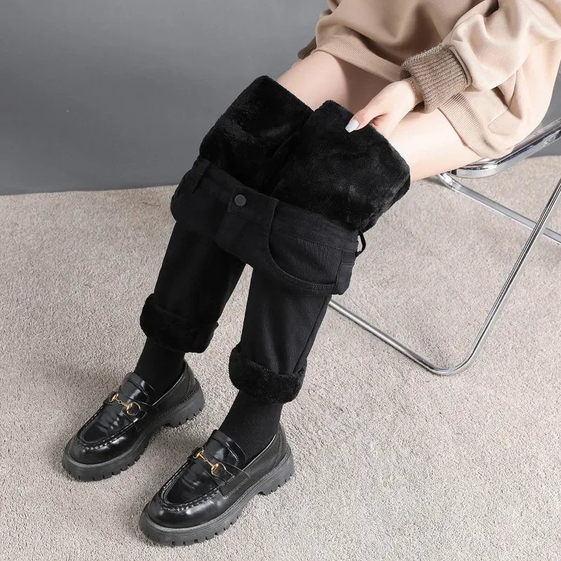 Winter Warm Slim Jeans Ladies Casual Denim Pencil Pants Thick Velvet Women Jeans High Waist Skinny Straight Jeans Fleece