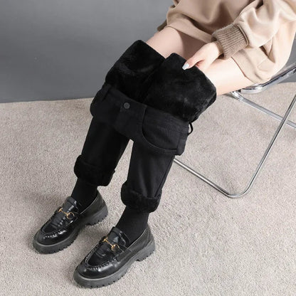 Winter Warm Slim Jeans Ladies Casual Denim Pencil Pants Thick Velvet Women Jeans High Waist Skinny Straight Jeans Fleece