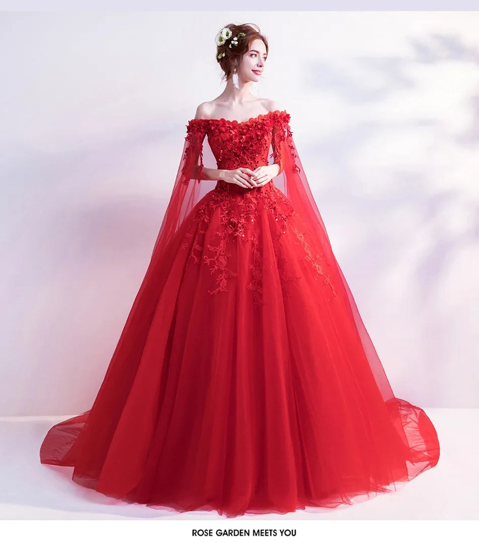 Long Wrap Red Of Shoulder Lady Girl Women Prom Dress Party Evening Dress Performance Dress Wedding Sand Bridesmaid Guest Dress