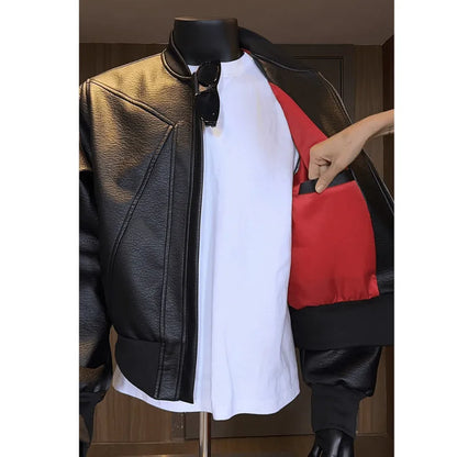 Hot Sale Men's Short American Style Retro Cracked Leather Motorcycle Jacket
