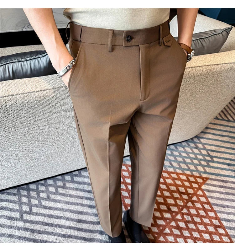 High Quality Modal Acetate Elastic Waist Casual Pants 2026 Spring Summer New Men's Solid Color Slim Fit Business Suit Pants