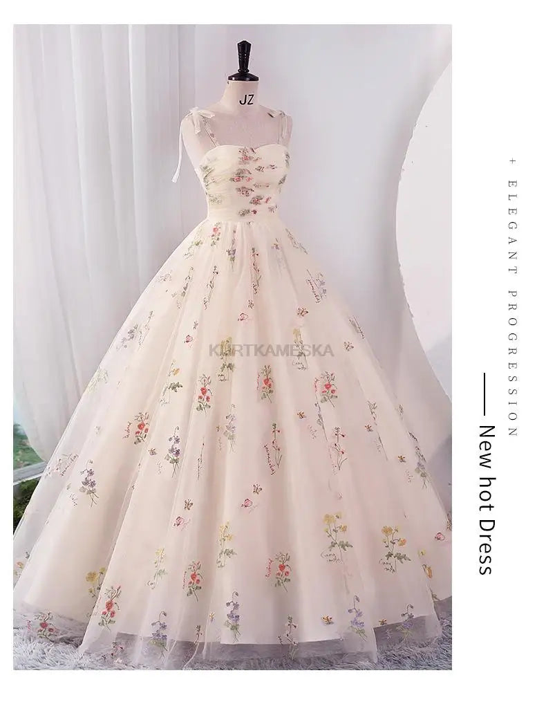 Luxury Floral Embroidery Long Prom Evening Wedding Shooting Dresses Women 2025 Summer Party Formal Occasions Reception Dress